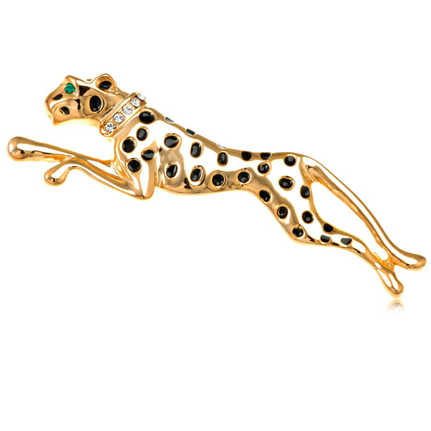 New Women Cheetah Leopard Brooch Crystal Diamante Pin Badge Gift Animal